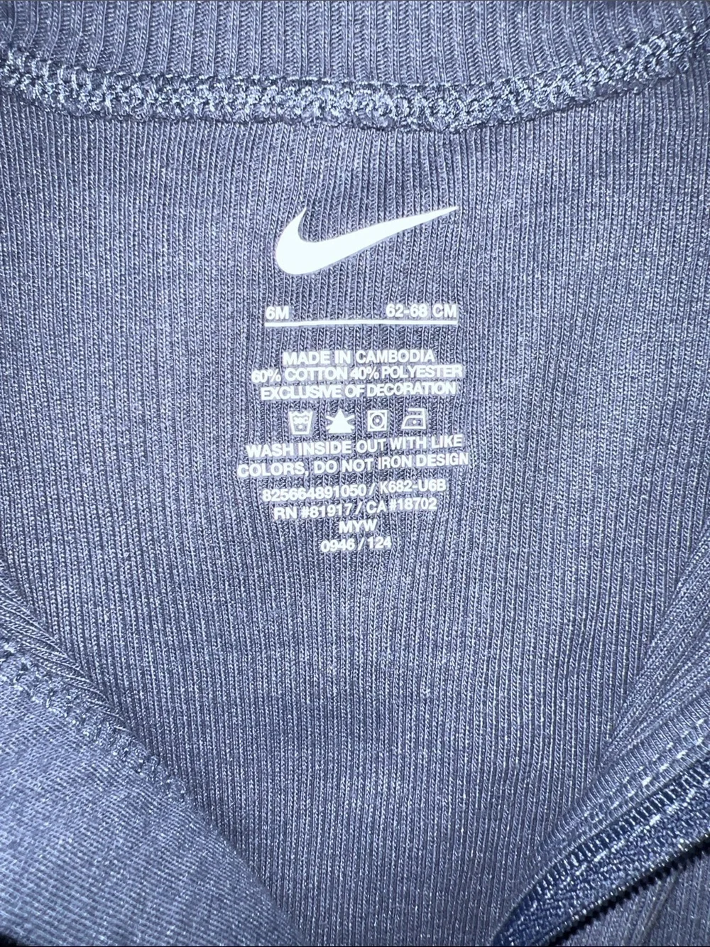 Nike Slate Blue Footed Baby One-Piece with Front Zip